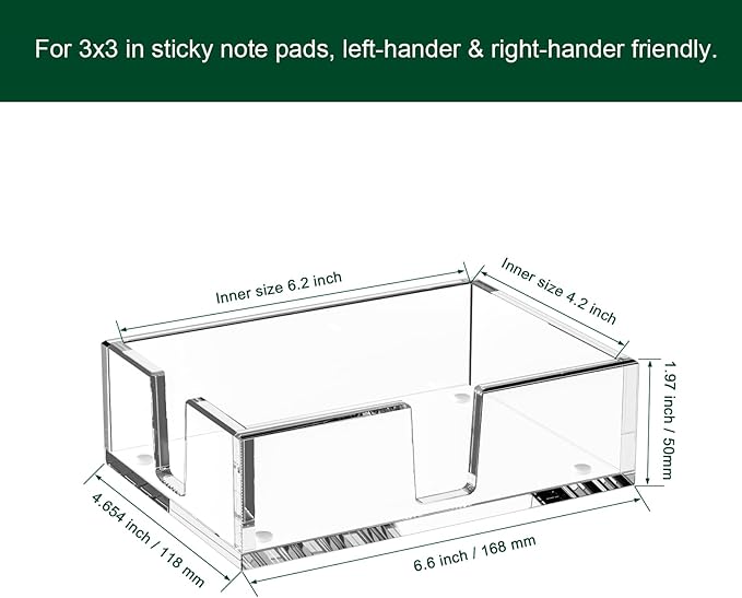 Acrylic Sticky Note Holder, Self-Stick Note Pad Holder W/O Pads - Note Dispenser Memo Pad Holder Desk Organizer for School Office Home (4''x6'' Clear)