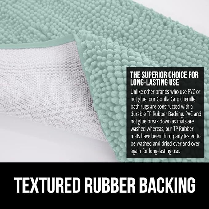 GORILLA GRIP Bath Rug Mat 30x20, Soft Absorbent Chenille, Quick Dry Microfiber Mats, Rubber Backing Washable Shower Floor Rugs, Bathmat Runner, US Designed Bathroom Home Decor Accessories Seablue