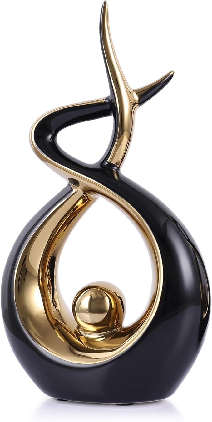 Gold Black Modern Sculpture Table Decorations, Ceramic Knick Knacks Statues for Living Room Decor, Tv Stand and Desk Decor, Suitable for Coffee Tables and Shelf Decorations, Great Gift Idea