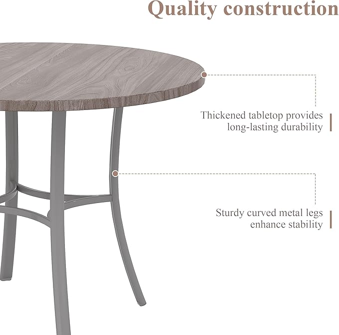 VECELO 36" Round Dining Table for 4, Wood Grain Dinette with Metal Frame for Kitchen, Apartment, Home, Space-Saving, Elegant Grey