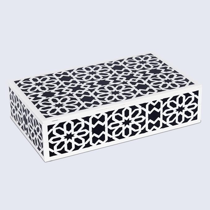 Handicrafts Home Decorative Storage Box with Lid- 8x5x2” Small Keepsake, Trinket Box, Memory Box- Decorative Boxes for Home Decor, Centre Table, Giftable Storage Accent- Shiraz- Black White