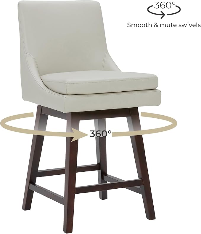 CHITA Counter Height Swivel Bar Stools Set of 4, FSC Certified Upholstered Faux Leather Barstool Chairs with Back, 26.8" H Seat Height, PU Leather in Creamy Grey