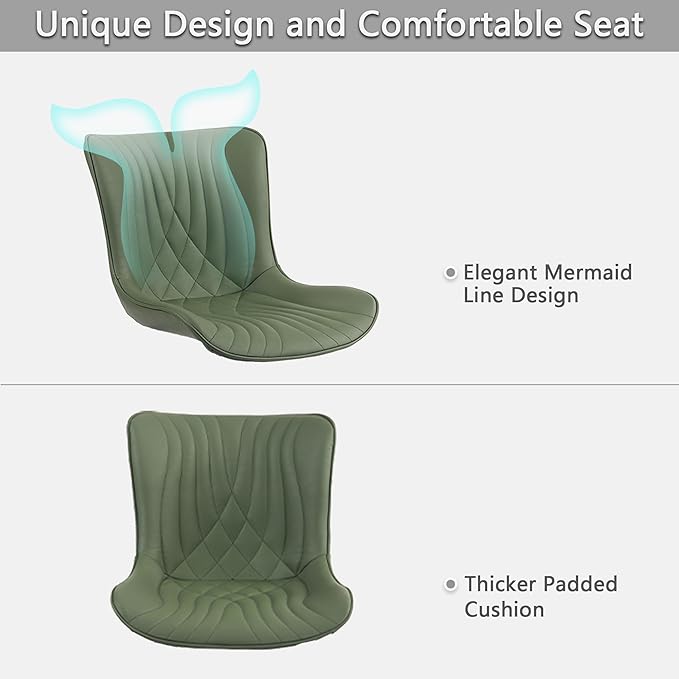 Kidol & Shellder Bean-Green Dining Chairs Set of 2,Upholstered Mid Century Modern Kitchen&Dining Room Chair with Back,Ergonomic Armless Vanity&Living Room Chair with Metal Legs