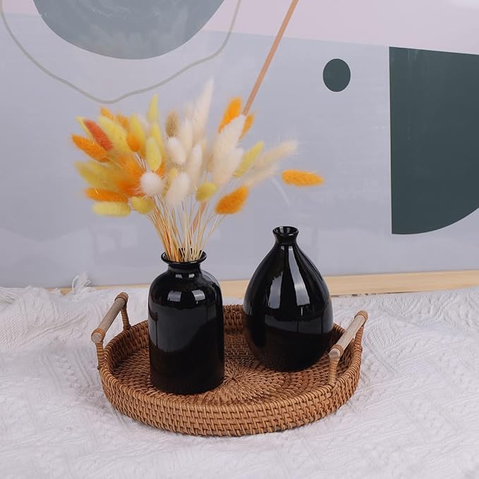 Black Ceramic Bud Vases Set of 4, Farmhouse Mantel & Shelf Accents, Small Vases for Living Room, Entryway, Bathroom, Kitchen & Office Decor, Coffee Table Centerpieces, Bulk Mini Vases