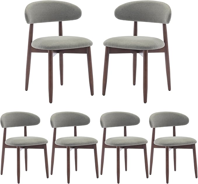 COLAMY Wooden Dining Chairs Set of 6, Modern Fabric Upholstered Kitchen Side Chairs, Farmhouse Dining Room Chairs with Foot Pegs, Green