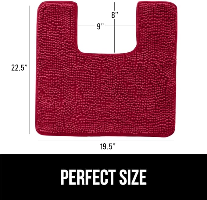 GORILLA GRIP Plush Absorbent Shaggy Chenille Bath Rug Mat for Square Toilet Base with Rubber Backing, Machine Washable Rugs, Soft Microfiber Contour Mats for Toilets, Bathroom Decor, Red