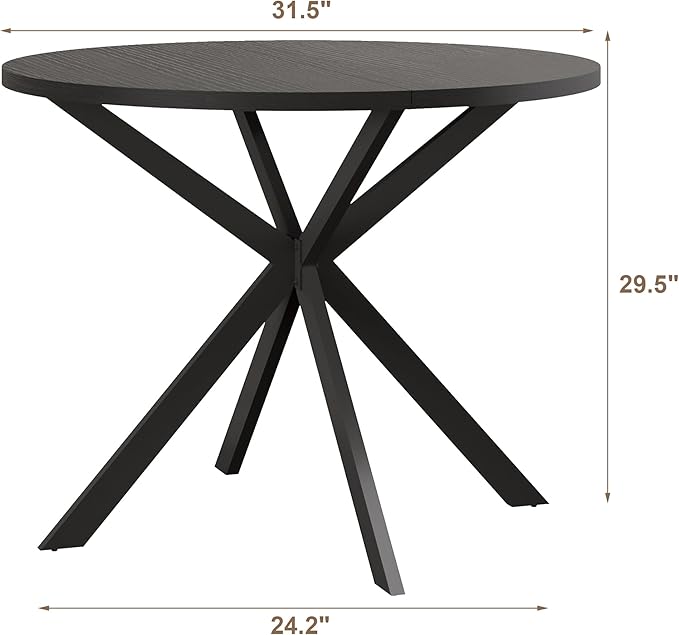 ChooChoo Round Dining Table for 2, Farmhouse Wood Kitchen Table, Circle Dinner Table for Kitchen & Dining Room, Small Space, 31.5In, Black