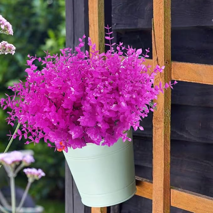Artificial Faux Plants Outdoor Spring Decoration,Artificial Plants Outdoor Artificial Flowers for Outdoors UV Resistant for Outside Home Planter Porch Patio Window Yard Decor(Pure Fuchsia Eucalyptus)