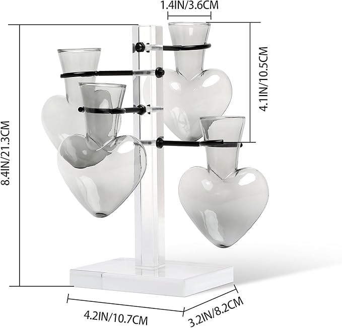 Plants Propagation Stations Plant Terrarium Kit Gift for Women Birthday Glass Planters for Indoor Plants Home Office Decor Acrylic Plant Accessories - 4 Love Hear Vase