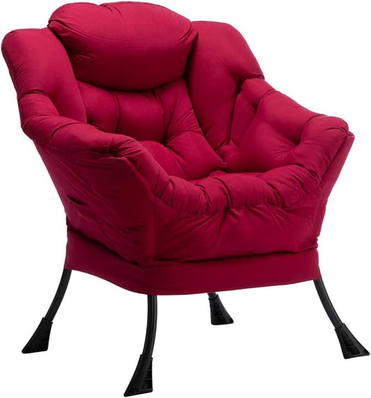 HollyHOME Modern Fabric Large Lazy Chair, Accent Oversized Comfy Reading Chair, Thick Padded Cozy Lounge Chair with Armrest, Steel Frame Leisure Sofa Chair for Living Room, Bedroom, Dorm, Burgundy