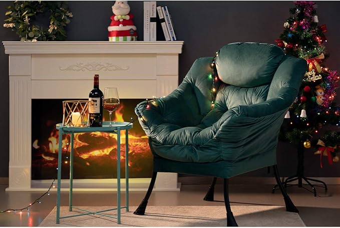 HollyHOME Modern Fabric Large Lazy Chair, Accent Oversized Comfy Reading Chair, Thick Padded Cozy Lounge Chair with Armrest, Leisure Sofa Chair for Living Room, Bedroom, Dorm, Dark Atrovirens