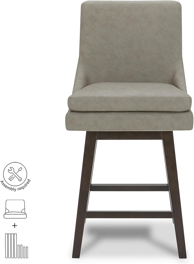 CHITA Counter Height Swivel Barstool with Back Set of 2, FSC Certified Upholstered Faux Leather Swivel Bar Stool, 26.8" H Seat Height, PU Leather in Stone Gray