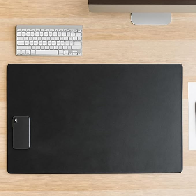 Classic Black Leather 30" x 19" Desk Mat Without Rails