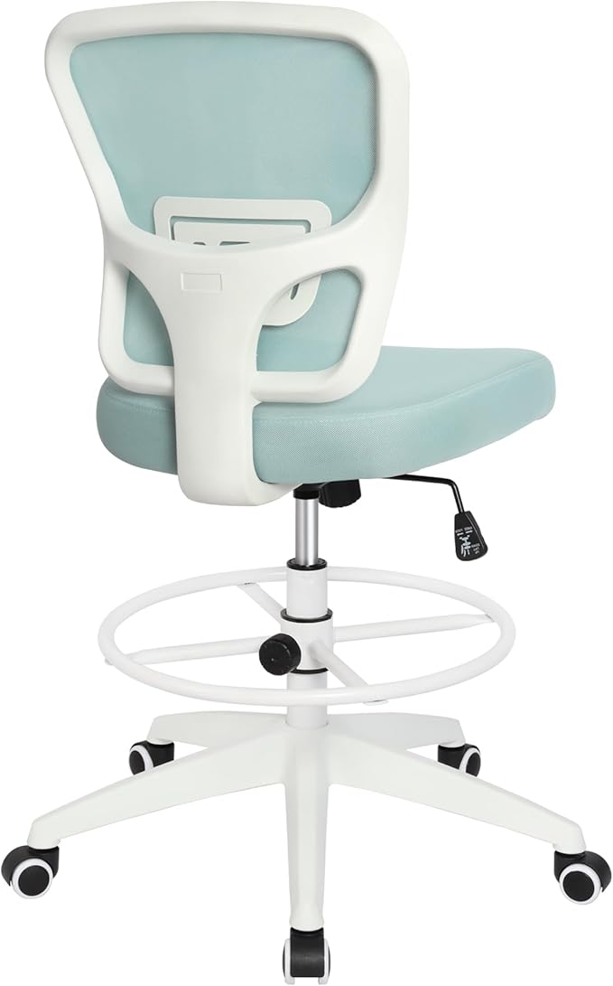 HYLONE Drafting Chair Adjustable Height Tall Office Chairs Standing Desk Chair Rolling Stool Chair Armless Office Drafting Chair Blue