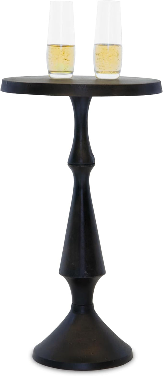 OBJET D'ART Small Round Black Side Table, Nero, 21" Height, Vintage Metal Accent, Side, Pedestal, Coctail and Drink Tables for Living Room and Small Spaces