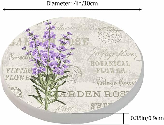 Lavender Flowers Coasters for Drinks 2 Pack Elegant Floral Leaf Plant Purple Bloom Bouquet Luxury Nature Tabletop Protection Kitchen and Coffee Table Décor & Accessories,Set of 2