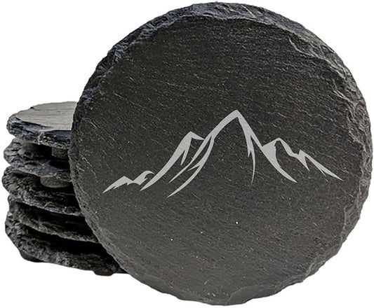 Mountain Majesty Slate Coasters with Stunning Mountain Scene Design - Perfect for Home and Office Decor and Protection of Surfaces, Available in Square or Round Coasters - Round Slate - Set of 6