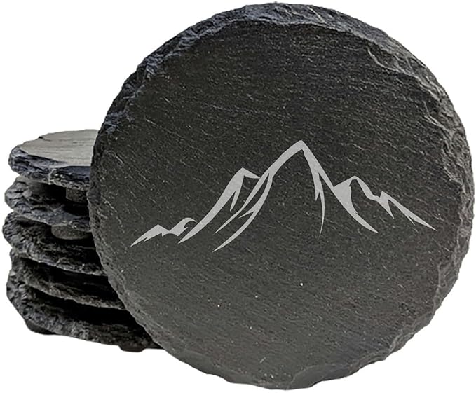 Mountain Majesty Slate Coasters with Stunning Mountain Scene Design - Perfect for Home and Office Decor and Protection of Surfaces, Available in Square or Round Coasters - Round Slate - Set of 4