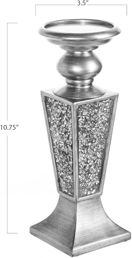 Creative Scents Schonwerk Silver Pillar Candle Holder Set of 2 - Crackled Mosaic Design - Centerpiece Table Decoration - Coffee Table Decor - Decoration Centerpiece for Living/Dining Room - Best Gift