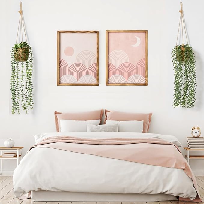 3 Pack Artificial Hanging Plants in Boho Handwoven Baskets for Living Room, Bedroom, Bathroom Wall Shelf Decor