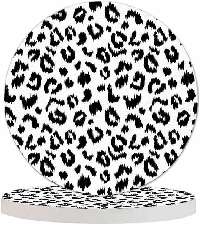 Leopard Print Drink Coaster Wild Animal Skin Pattern Art Black and White Spotted Leopard Beautiful Home Decor Diatomite Heat-Resistant Diatomite 4 Inch for Cold Drinks Wine Mugs Cups