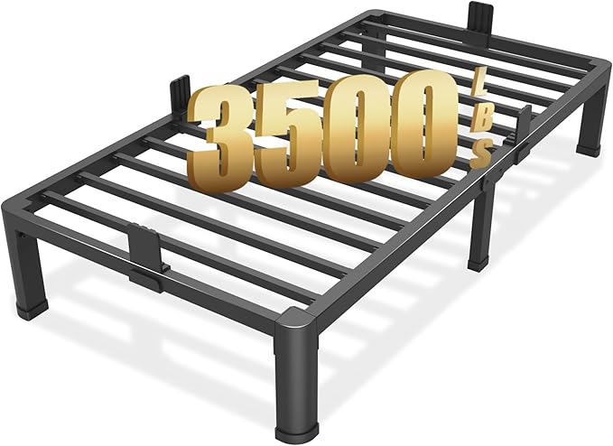 FUIOBYVV 10 Inch Twin XL Bed Frame with Round Corner Edge Legs 3500 lbs Metal Heavy Duty Steel Slats Support No Box Spring Needed Platform Noise Free Easy Assembly