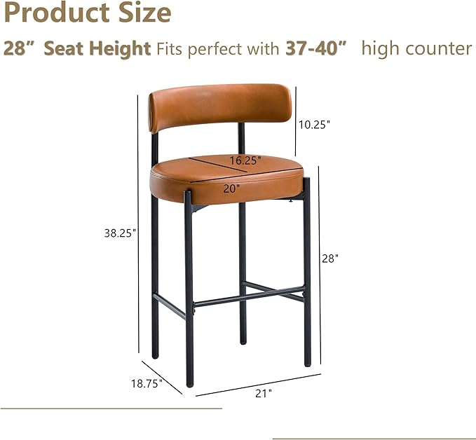28'' Faux Leather Bar Stools Set of 4, Bar Height Stools for Kitchen Island, Brown Barstools with Backs, Upholstered Counter Chairs (Vegan Leather, Brown)