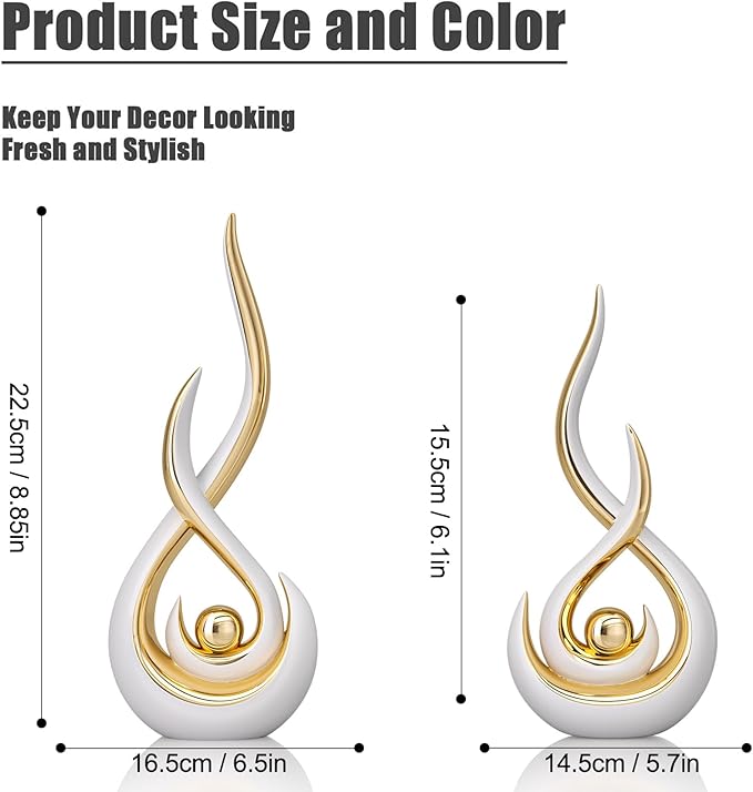 Modern Abstract Art Home Decor Accent,Contemporary Statues Coffee Table Decor for Living Room,Table Centerpieces for Dining Room,Ceramic Sculptures Knick Knacks for TV Stand Show Piece (White Gold)