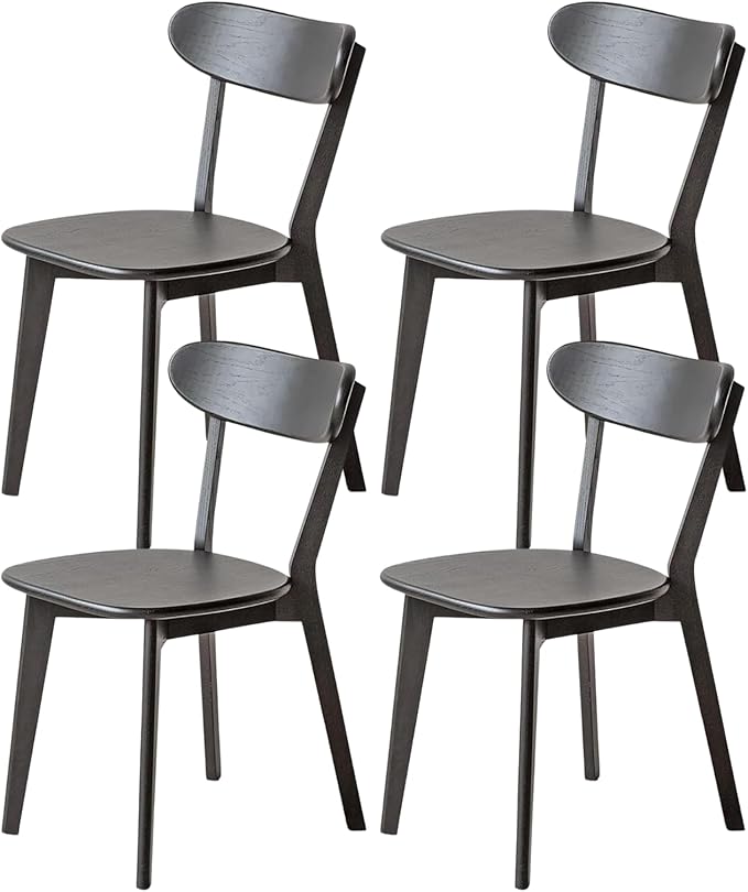 100% Solid Oak Wood Dining Room Chairs - Practical Kitchen Chairs - Wood Chair for Dining Room, Kitchen (4, Black)