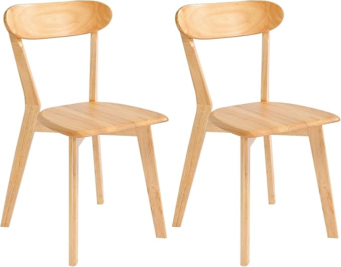 DELAVIN Soild Wood Dining Chairs Set of 2, Oak Wood Kitchen Chairs, Mid Century Modern Dining Room Chairs, Natural
