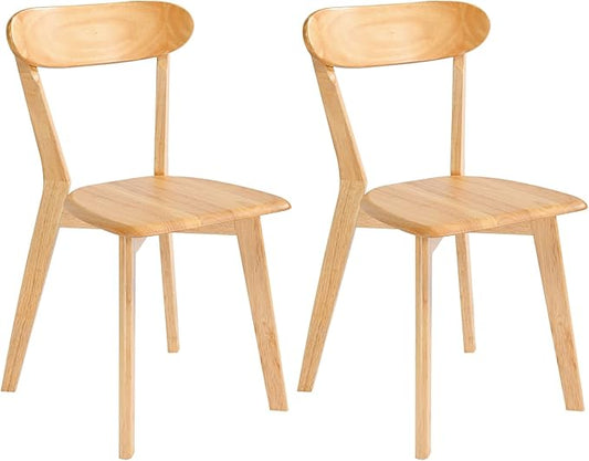 DELAVIN Soild Wood Dining Chairs Set of 2, Oak Wood Kitchen Chairs, Mid Century Modern Dining Room Chairs, Natural
