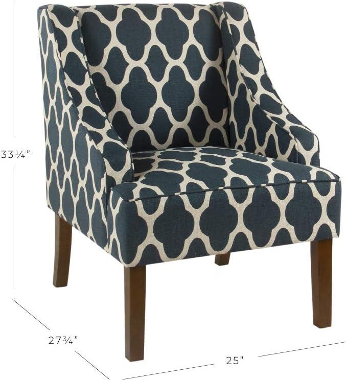 Homepop Home Decor | Upholstered Classic Swoop Arm Accent Chair | Accent Chairs for Living Room & Bedroom | Decorative Home Furniture, Dark Navy Geometric