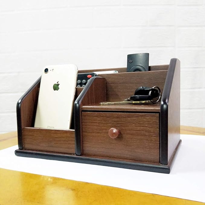 N Desk organizer wood with small drawer Office and Home organization like remote control holder pencil holder HeBen1029