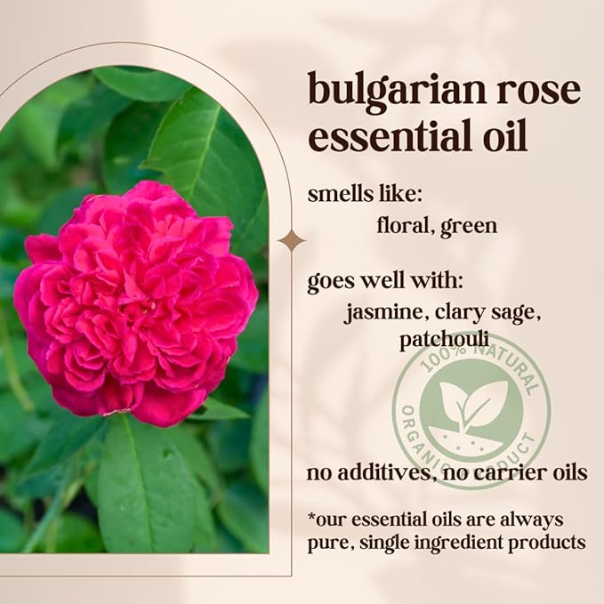 Bulgarian Rose Otto Essential Oil - 100% Pure & Natural, Organic, Undiluted for Aromatherapy, Hair, Diffuser (0.33oz - 10ml)