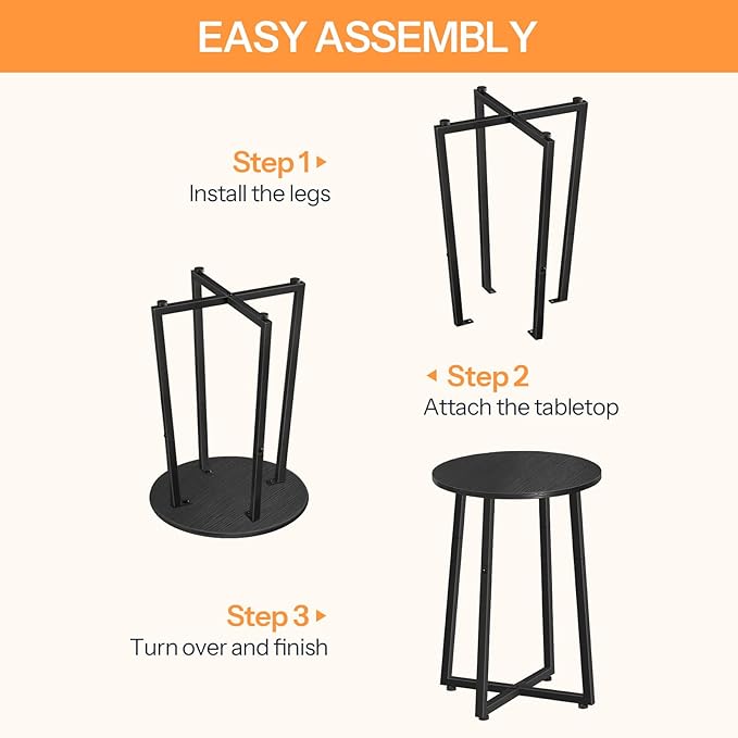 HOOBRO Side Table, Round Accent End Table with Sturdy Metal Pedestal, 15.7" Round Nightstand, for Living Room, Bedroom, Balcony, Office, Black BB95BZ01