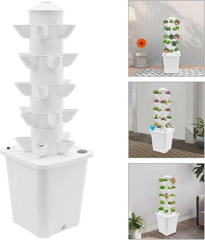 Hydroponics Growing System, 25-Plants Hydroponic Growing Kit Indoor Vertical Tower System Kit with Water Pump & Plug Nursery Germination Kit for Gardening Lover (White)