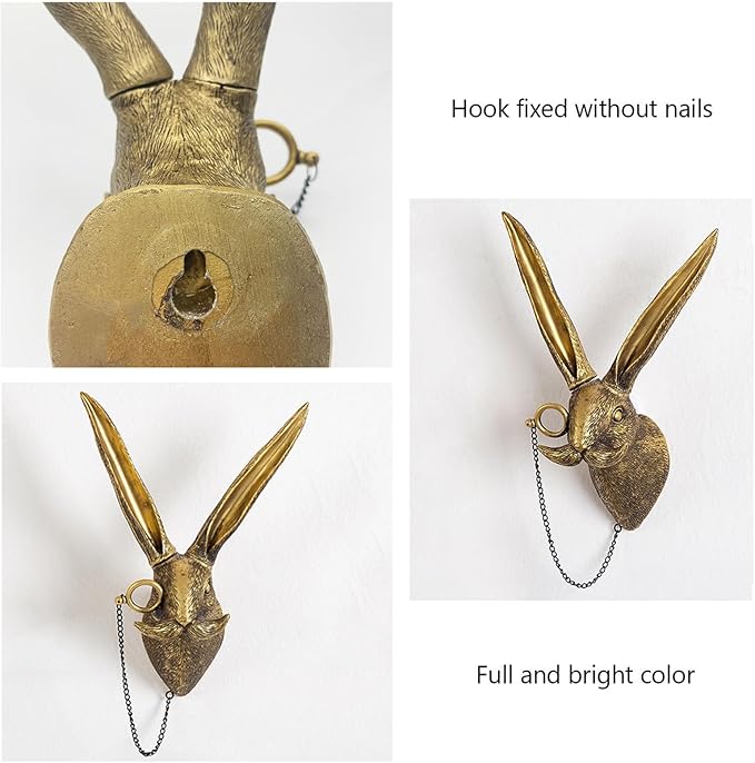 GUASDIE Animal Heads Wall Decor, Faux Deer & Rabbit Heads, Resin Animal Wall Hanging Decoration for Living Room, Bedroom & Kitchen Gift