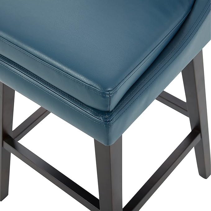 CHITA Bar Height Swivel Barstool with Back Set of 2, FSC Certified Upholstered Bar Stool, 30.7" H Seat Height, PU Leather in Dark Blue