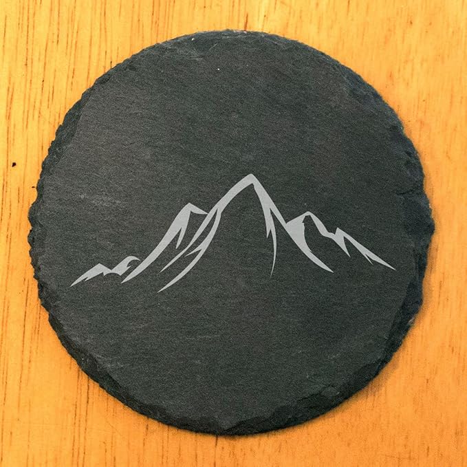 Mountain Majesty Slate Coasters with Stunning Mountain Scene Design - Perfect for Home and Office Decor and Protection of Surfaces, Available in Square or Round Coasters - Round Slate - Set of 5