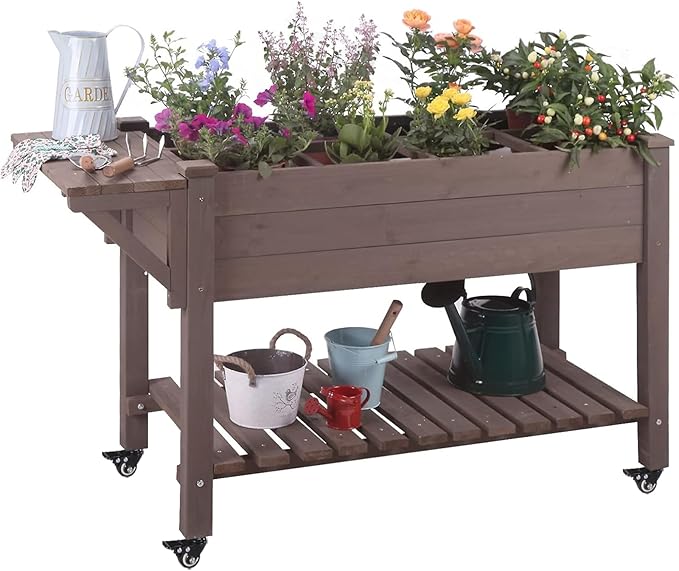 GUTINNEEN Raised Garden Bed Mobile Outdoor Planter Box with Legs for Vegetables Flower Herb, Large Storage Garden Box on Wheels