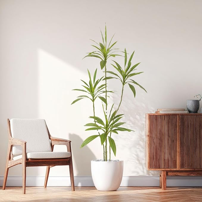 Artificial Cordyline Plant, Indoor Potted Plant, 5 Stems with Black Planter, Suitable for Large Indoor Living Room Decorations, Potted Plants, and Window Display Scenes (Green-5.3ft)