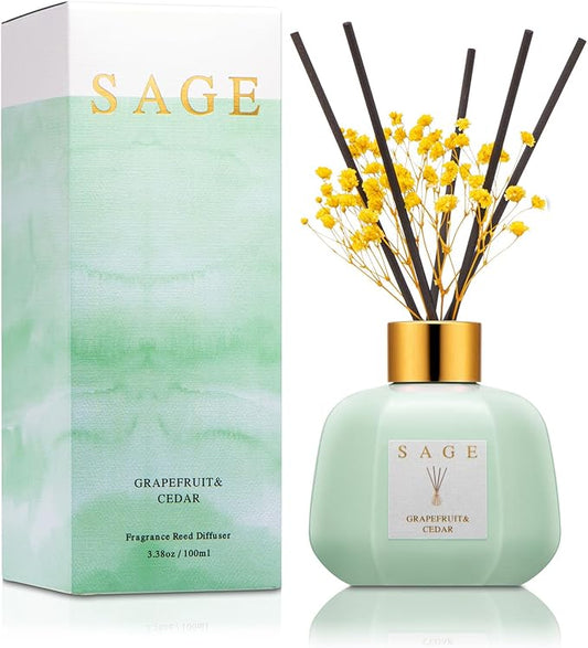 SAGE Hotel Reed Diffuser - Inspired by Marriott Room Scent | 3.4oz Grapefruit Cedar Scent Diffusers for Home | Preserved Real Flower & Oil Diffuser Sticks | Nightstand or Bathroom Decor for Shelves