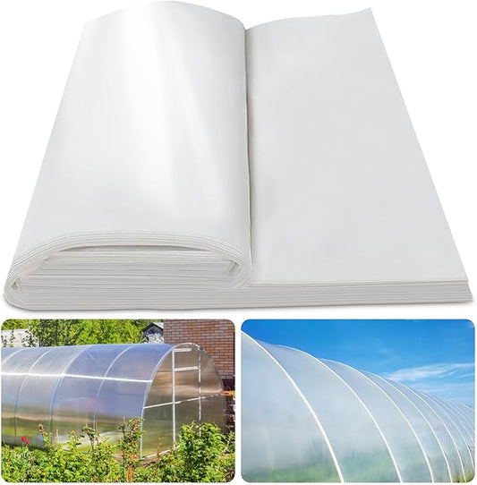 12' x 25' Greenhouse Plastic Film Sheeting Cover 6 Mil Thickness, Clear Greenhouse Cover Polyethylene Plastic UV Resistant Anti-drip, Anti-Fog for Farms, Agriculture, Garden, Farm Plastic Cover
