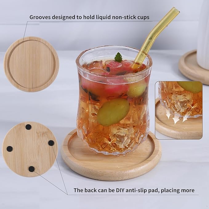 Bamboo 4 inch coaster [12pcs] Coasters with Holder - Drinking Coasters - Cup Mat for Drinks - Live for Hot or Cold Drink - Non-slip and non-stick,Suitable for Kinds Cups and Living Room Decor