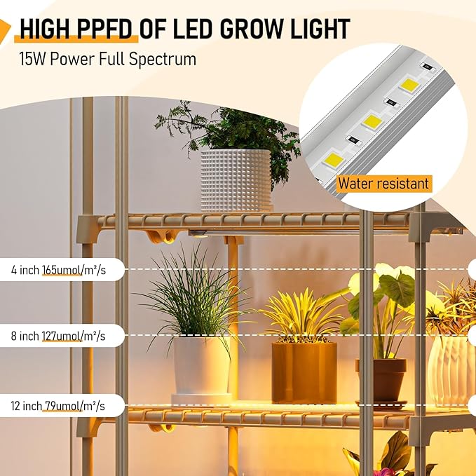 SPECILITE Indoor Greenhouse with Grow Lights - 4 Tiers 27.6"L×19.3"W×61.4"H Outdoor Mini Green House with Zip PVC Cover and Dimmable 45W Full Spectrum Plant Light with Timer for Seed Starting Trays