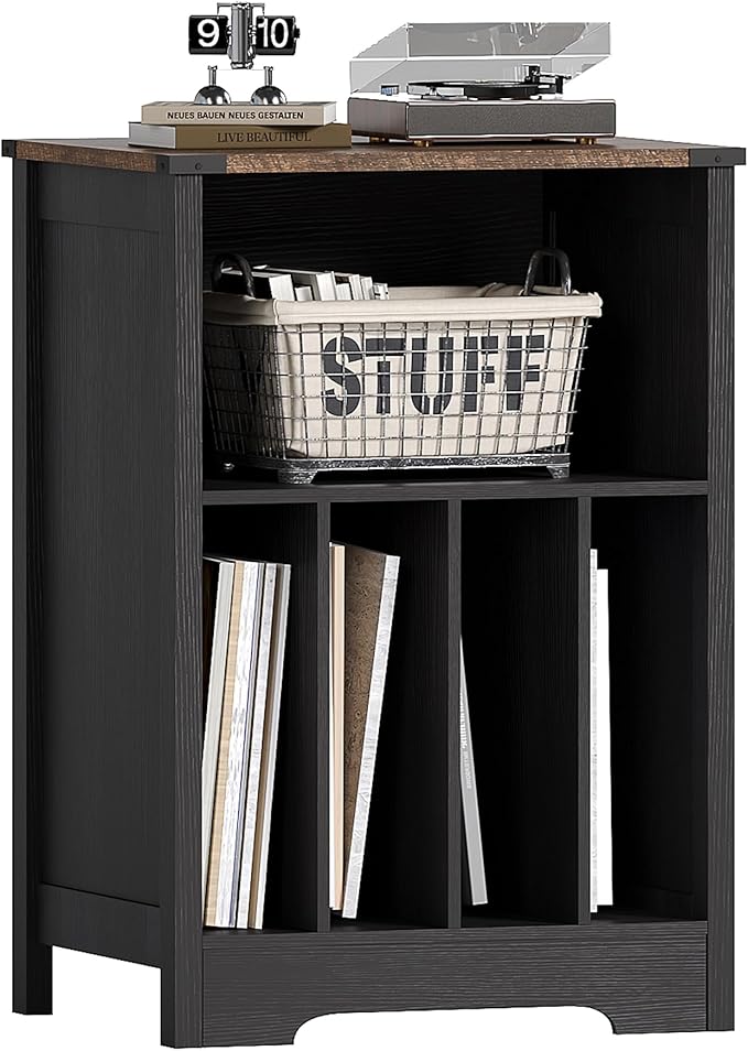 ChooChoo Record Player Stand, Vinyl Record Storage Cabinet, Turntable Stand Holds up to 160 Albums, Record Player Table Display Shelf for Living Room, Bedroom, Office, Vintage Black