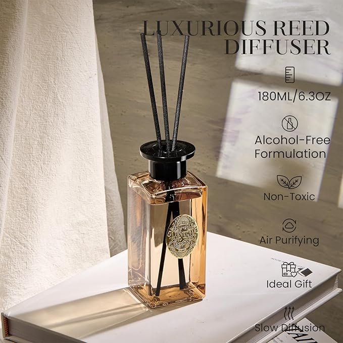 M&SENSE 6.7 oz Large Reed Diffuser Set | Cashmere Cloud Scent Oil Diffuser with Sticks | Hotel Collection Non-Toxic Essential Oil |for Bedroom Bathroom Living Room