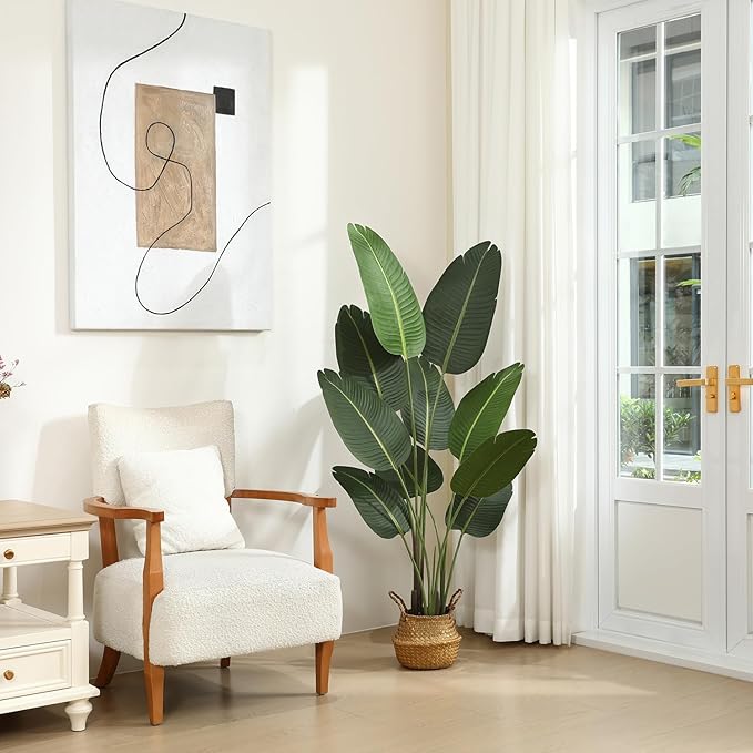Artificial Bird of Paradise Plants 5Ft Fake Tropical Palm Tree with 10 Trunks in Pot and Woven Seagrass Belly Basket Perfect Faux Plant for Home Indoor Outdoor Office Modern Decor Green 2 set