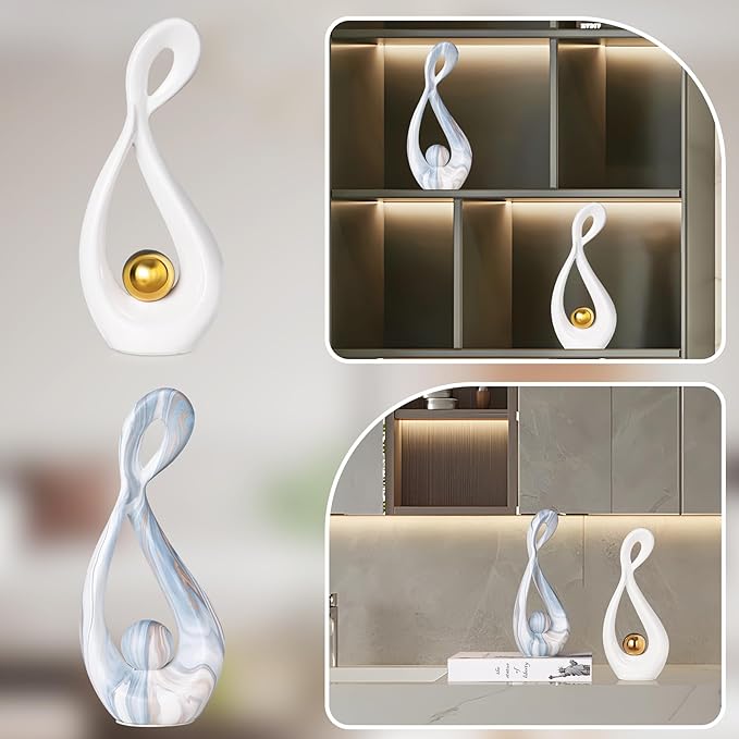 Modern Sculpture Home Decor, White Statue Decor for Living Room, Gold Ceramic Decor Accessories, Abstract Art Dining Room Table Centerpiece