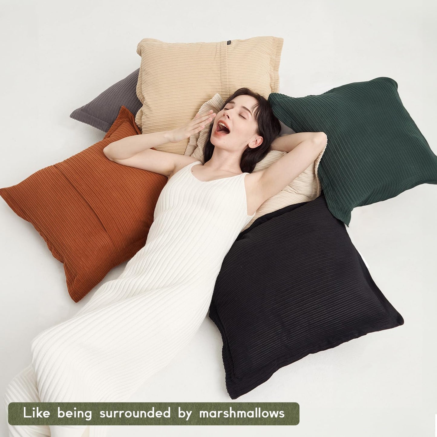 Pack of 3 Neutral Boho Decorative Throw Pillow Covers 18x18inch, Super Soft Textured Corduroy Pillow Covers Apartment Boho Room Decor for Couch Sofa Living Room Loung（Grey，Dark Green & Rust）